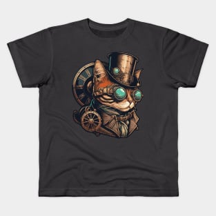 Steampunk Cat Sticker Kids T-Shirt